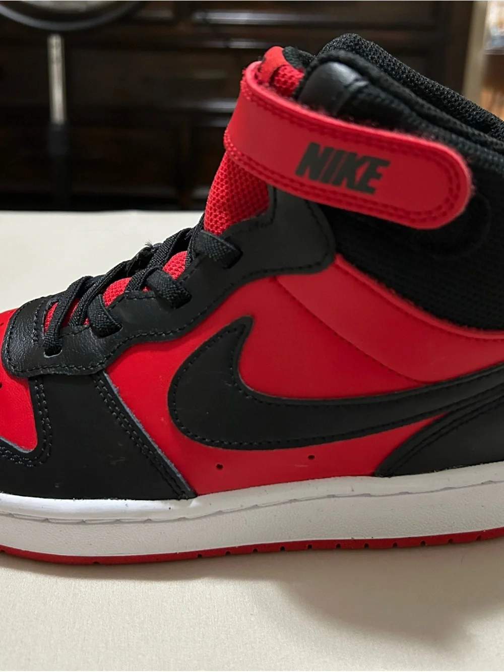 Boys Nike Court Boroughs Mid 2 in Red and Black